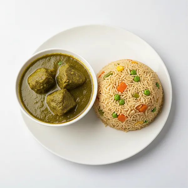 Hara masala mutton with vegetable pulao